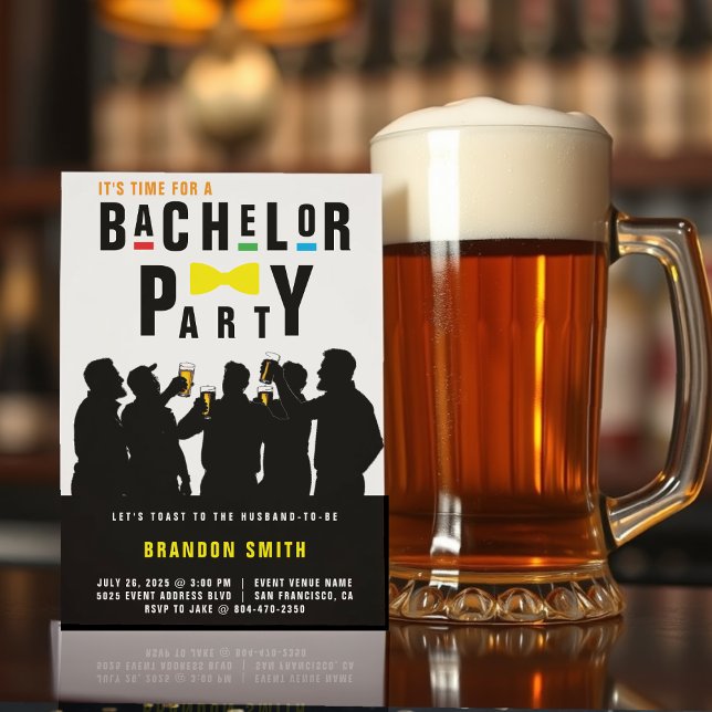Retro 90s Colourful Bowtie Bachelor Party Invitation (Creator Uploaded)