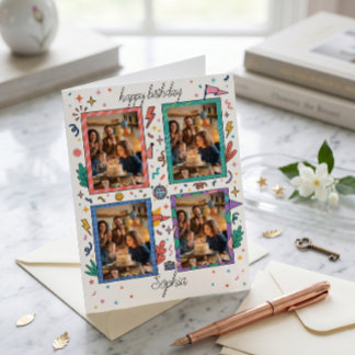 Retro 90s Doodle Photo Collage Birthday Fun Card