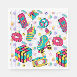 Retro 90s Funky Neon Glow Cassette Tape Birthday Napkin