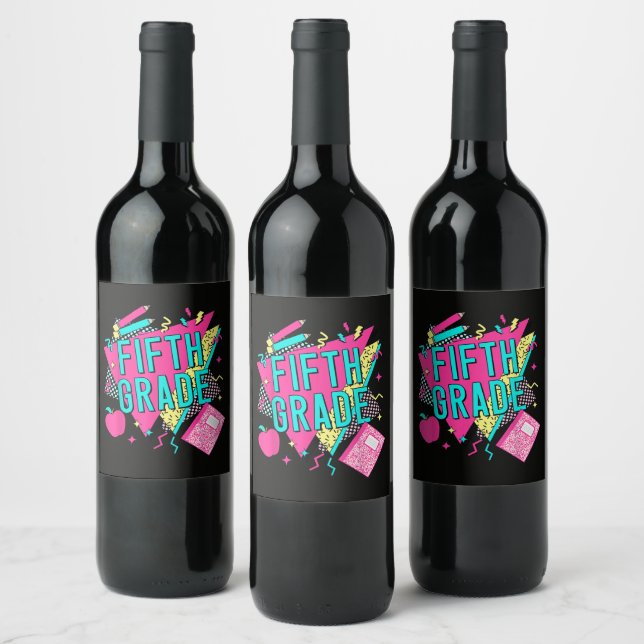 Retro 90s Grade Teacher Back to School Wine Label (Bottles)