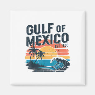 Retro 90s Gulf Of Usa America Est 2025 Sunset Beac Magnet