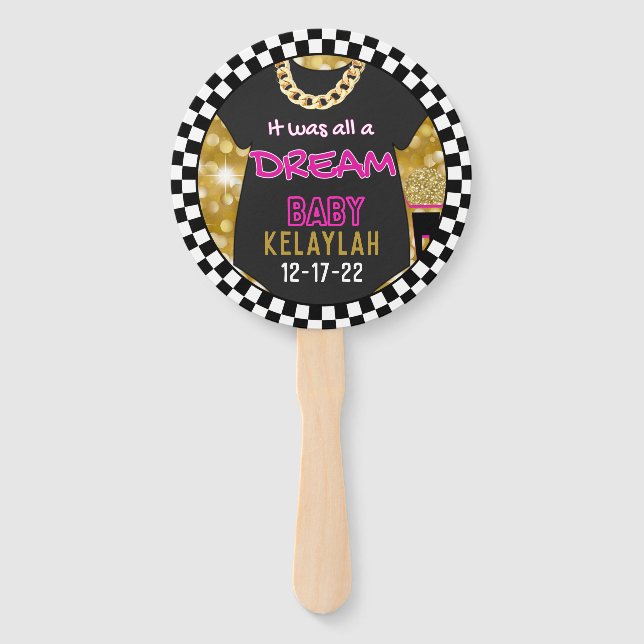 Retro 90s Hip Hop Baby GIRL Shower Photo Prop Hand Fan (Front)