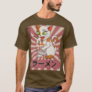 Retro 90s Japanese Kawaii Anime Cat Eating Ramen N T-Shirt