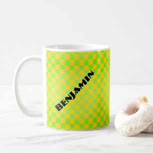Retro 90s Lemon Yellow Lime Green Checkerboard Coffee Mug