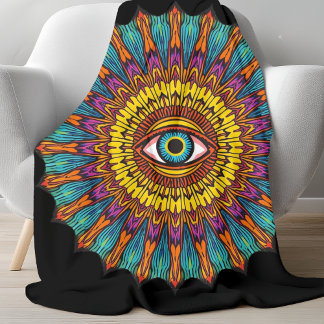 Retro 90s Mandala | Psychedelic Third Eye Graphic Fleece Blanket