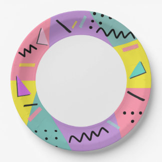 Retro 90s Memphis Geometric Colour Block Paper Plate