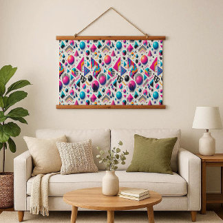 Retro 90s Memphis Geometric Neon Wood Frame Tapest Hanging Tapestry