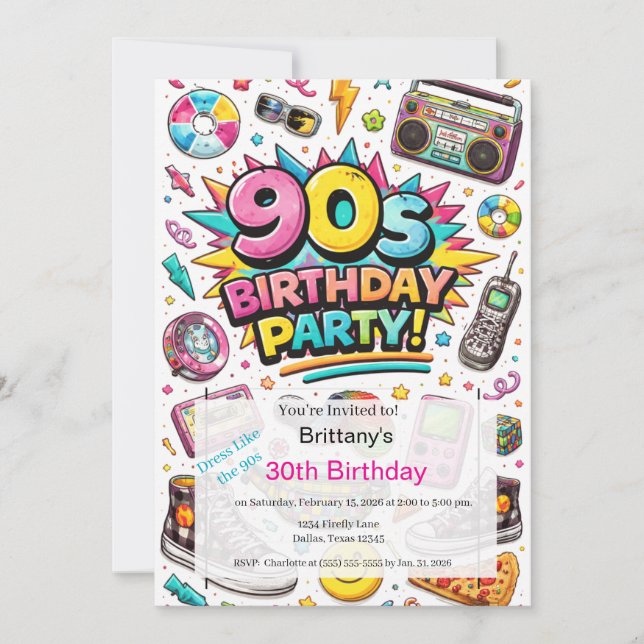 Retro 90s Modern 30th Birthday Invitation (Front)