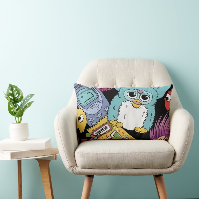 Retro 90s Nostalgia Doodle Pattern Toy and Tech  Lumbar Pillow (Chair)