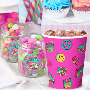 retro 90s party pink teal yellow cute pattern paper cups