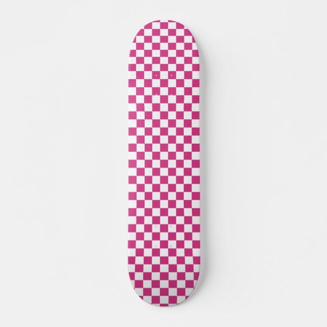 Retro 90s Pink Chequered Pattern Chequerboard Skateboard (Front)