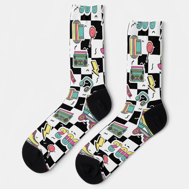 Retro 90s Roller Skate Pattern Socks  (Left)