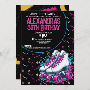Retro 90's Roller Skating Birthday Party  Invitation