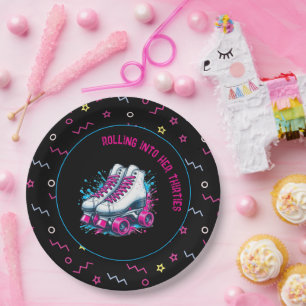 Retro 90s Roller Skating Party Paper Plate