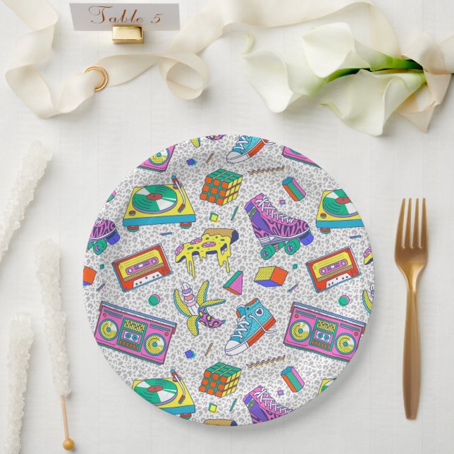 Retro 90s Skate Party Pattern Paper Plate (Wedding)