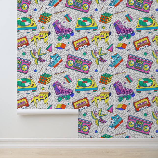 Retro 90s Skate Party Pattern Wallpaper (Application)
