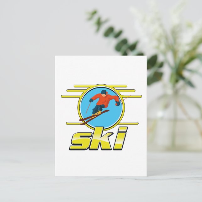 Retro 90s ski logo postcard (Standing Front)