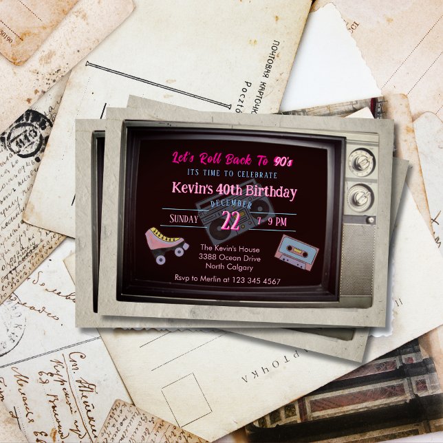Retro 90's Theme Old Television Birthday  Invitation (Creator Uploaded)