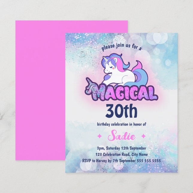 Retro 90s Unicorn 30th Birthday Invitation (Front/Back)