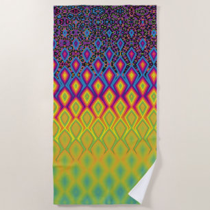 Retro 90s Vibrant Neon Colour Abstract Pattern Beach Towel