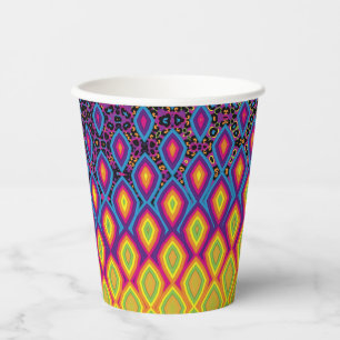 Retro 90s Vibrant Neon Colour Abstract Pattern Paper Cups