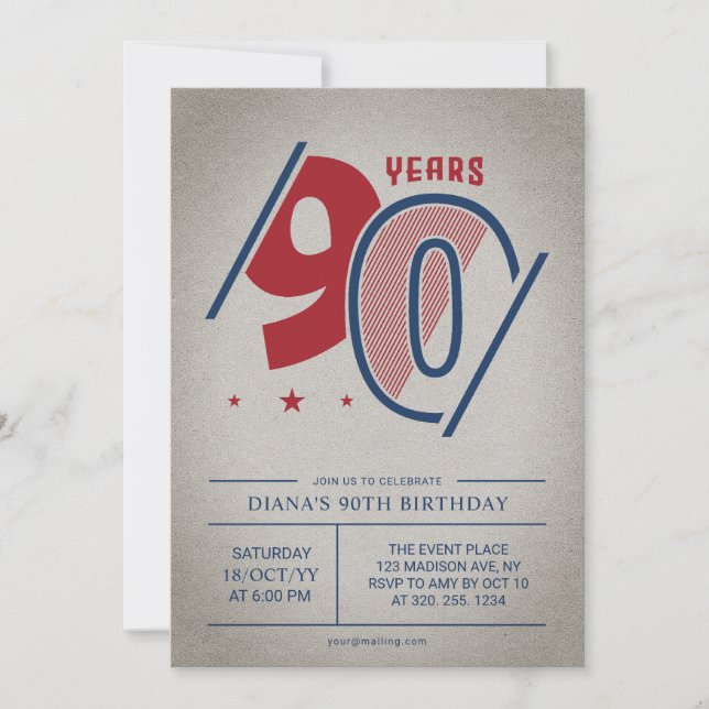 Retro 90th Birthday  Invitation (Front)
