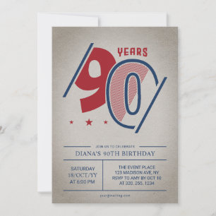 Retro 90th Birthday Invitation