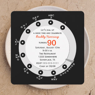Retro 90th Birthday Party Invitation Rotary Dial