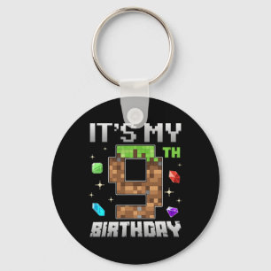Retro 9th Birthday Boy Level 9 Video Gamer Pixel G Keychain