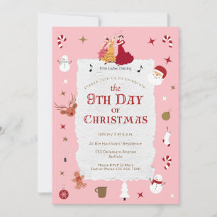 Retro 9th Day of Christmas Cute Mid-Century Xmas Invitation