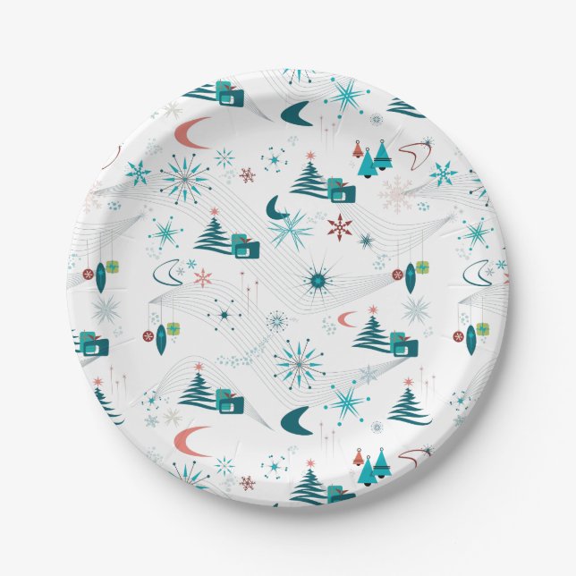 Retro A Go-Go Christmas Paper Plate (Front)