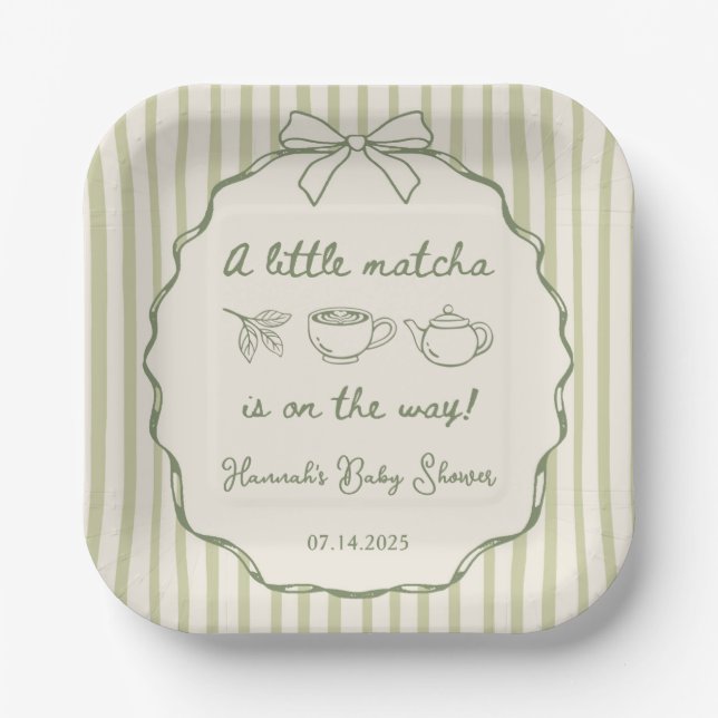 Retro A Little Matcha Tea Baby Shower  Paper Plate (Front)