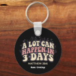 Retro A Lot Can Happen In 3 Days Christian Easter  Keychain<br><div class="desc">Celebrate hope with this minimalist, 70s-inspired retro design. Featuring the powerful phrase "A Lot Can Happen In 3 Days" in a wavy, groovy bubble font, this aesthetic piece is accented with delicate light purple wildflowers. A perfect blend of modern "Christian Cowgirl" vibes and timeless scripture (Matthew 28:6), it’s a meaningful...</div>