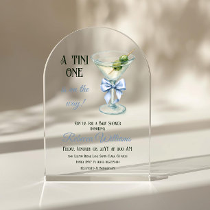 Retro A Tini One Martini Blue Bow Boy Baby Shower Acrylic Invitations