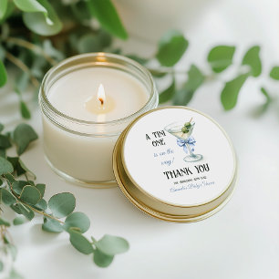 Retro A Tini One Martini Blue Bow Boy Baby Shower Classic Round Sticker