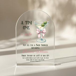Retro A Tini One Martini Pink Bow Girl Baby Shower Acrylic Invitations