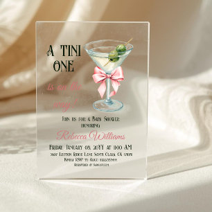 Retro A Tini One Martini Pink Bow Girl Baby Shower Acrylic Invitations
