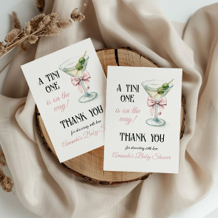 Retro A Tini One Martini Pink Bow Girl Baby Shower Thank You Card
