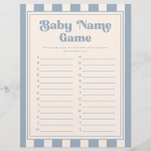 Retro A-Z Baby Names Striped Blue Shower Games