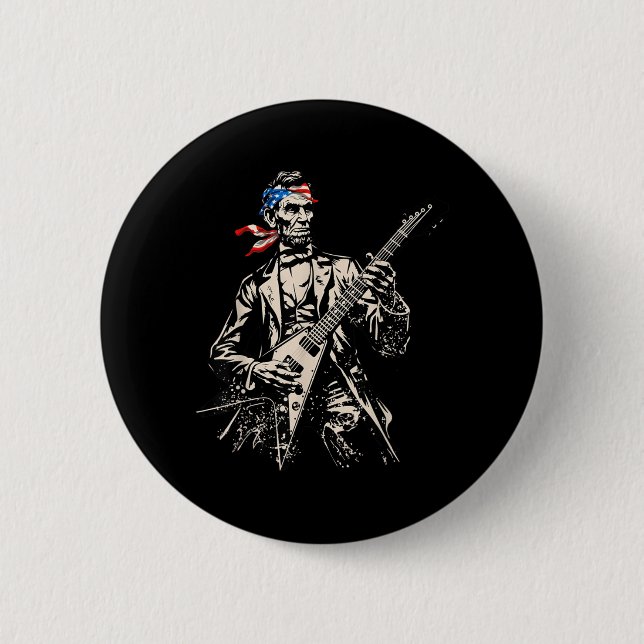 Retro Abraham Lincoln Playing Guitar Rock Roll 2 Inch Round Button (Front)