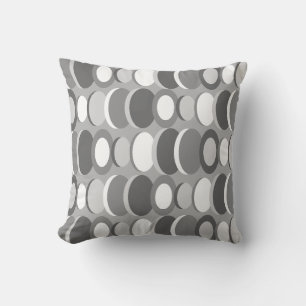 Retro Abstract Art Circles Grey Throw Pillow