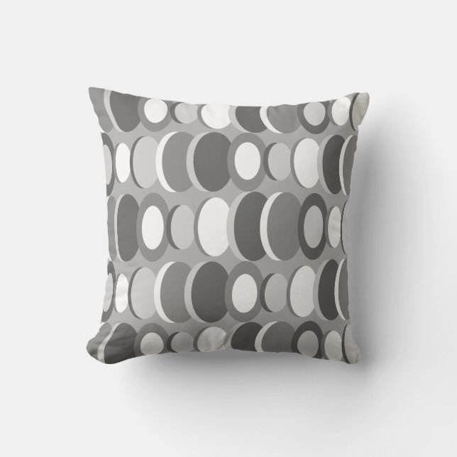 Retro Abstract Art Circles Grey Throw Pillow (Front)