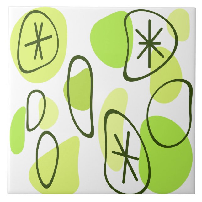 Retro Abstract Art Rocks Chartreuse Tile (Front)