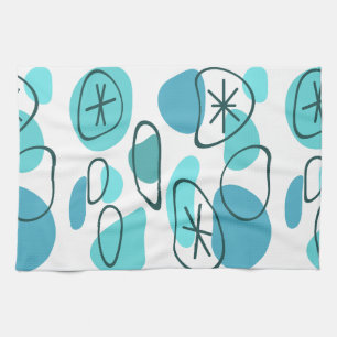 Retro Abstract Art Rocks Turquoise Kitchen Towel
