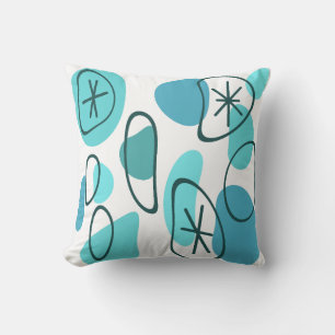 Retro Abstract Art Rocks Turquoise Throw Pillow