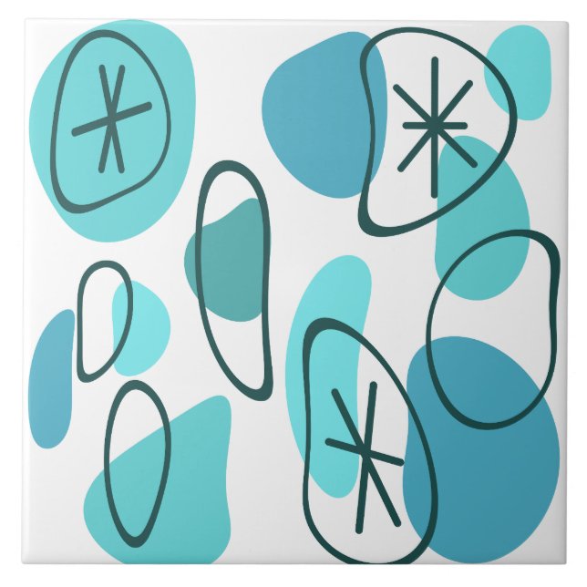 Retro Abstract Art Rocks Turquoise Tile (Front)
