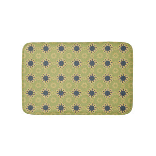 Retro Abstract Black and Yellow Flowers Pattern Bath Mat
