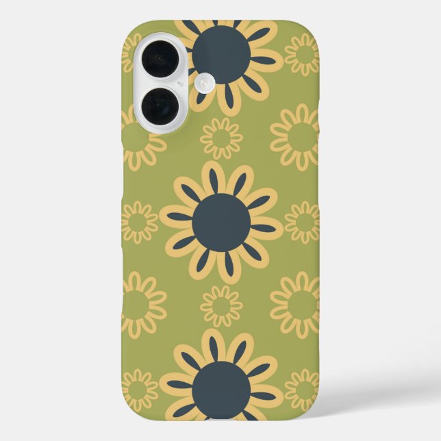Retro Abstract Black and Yellow Flowers Pattern Case-Mate iPhone Case (Back)
