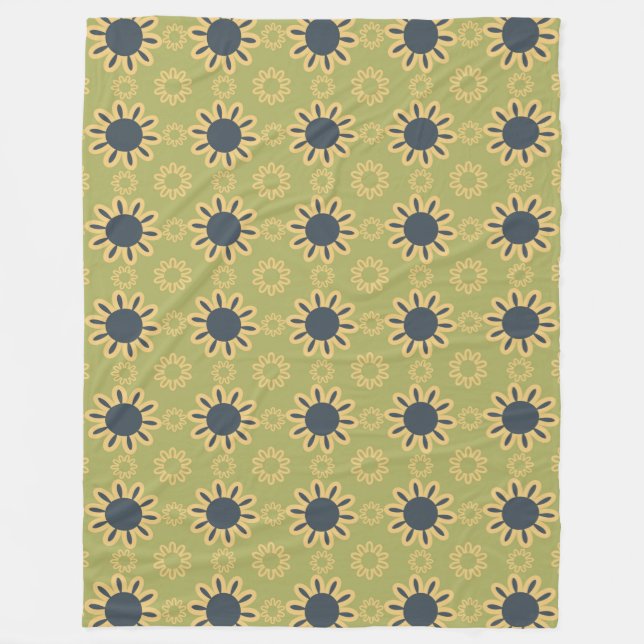 Retro Abstract Black and Yellow Flowers Pattern Fleece Blanket (Front)