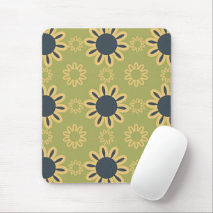 Retro Abstract Black and Yellow Flowers Pattern Mouse Pad